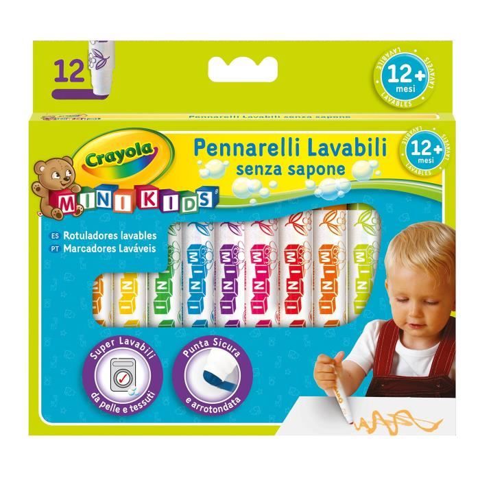 Crayola - Mini Kids, Feutres super-lavables, 12 unites, pointe