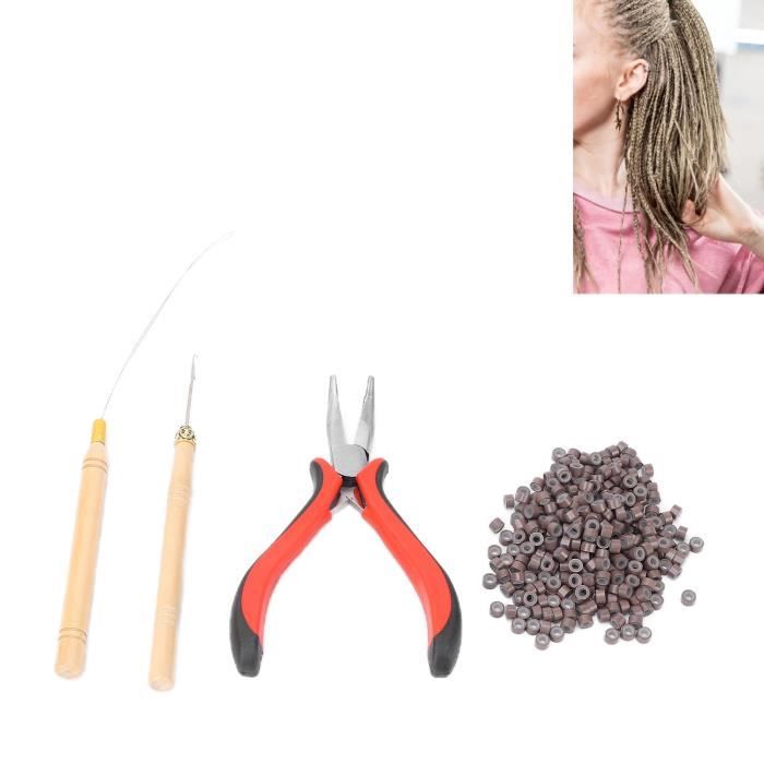 Kit d'extension de cheveux pince tirant crochet aiguille extension ensemble d'outils de perles (pince+aiguille à crochet+anneaux)