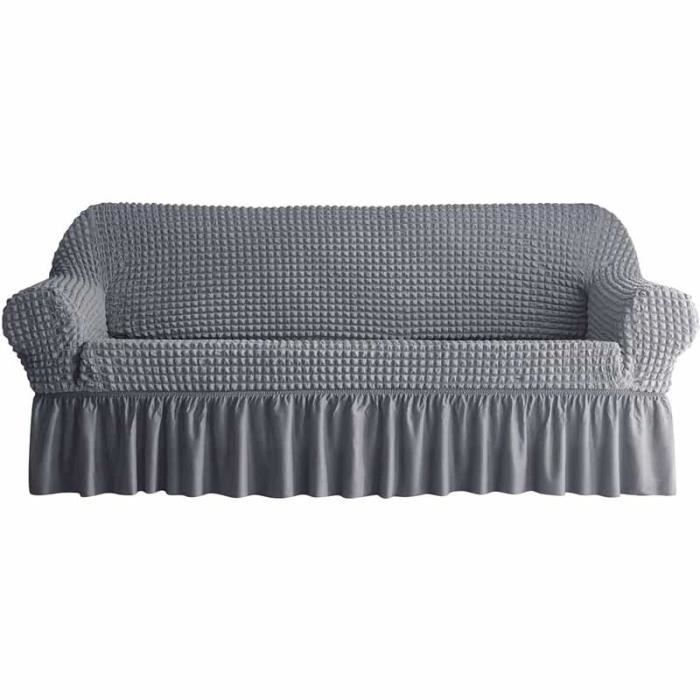 Housse de canapé - FOLAYA - 3 Places - Extensible - Lavable en machine - Gris
