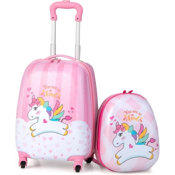 giantex valise enfant télescopique 16'' à roulettes avec sac à dos 12'',barre réglable,set de bagages pour voyage,motif