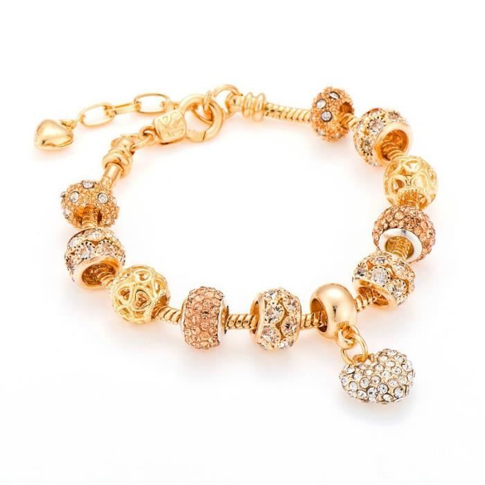 19 cm Charms Bracelet Pandora Style bijoux Femme forme de coeur Charms