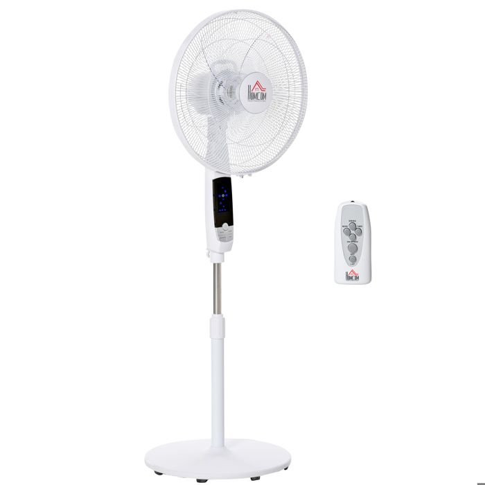 Ventilateur sur pied puissant - HOMCOM - réglable en hauteur - télécommande 3 vitesses oscillation et minuterie - Blanc - Hom