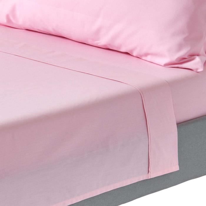 HOMESCAPES Drap plat uni 100 % coton &eacute;gyptien 200 fils rose 240 x 300 cm