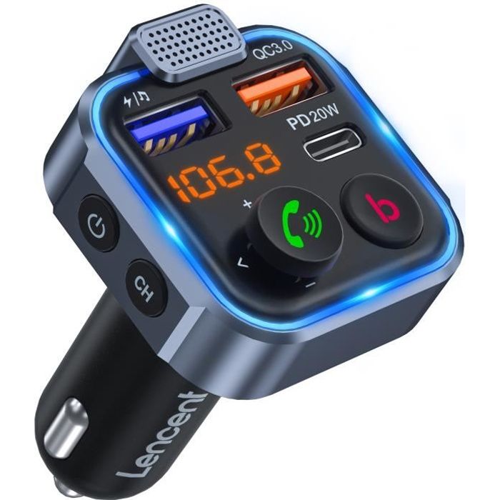 Transmetteur FM Bluetooth Voiture5,0 LENCENT Adaptateur Radio Lecteur MP3  sans fils,Charge rapide 18WQC3,0,PD20W,Clé USB,Carte SD - Cdiscount Auto