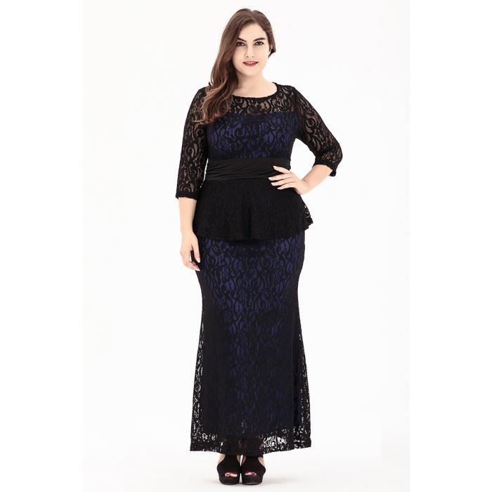 Robe Longue Femme Grande Taille Xl 6xl Col Rond Dentelle Pour La Soirée Bleu