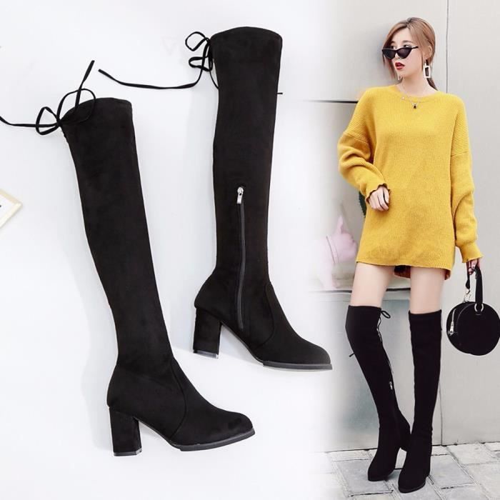 1 Paire Femme Haute Chaussures Fashion Lady Long Bottes Talon Épais Cuissardes