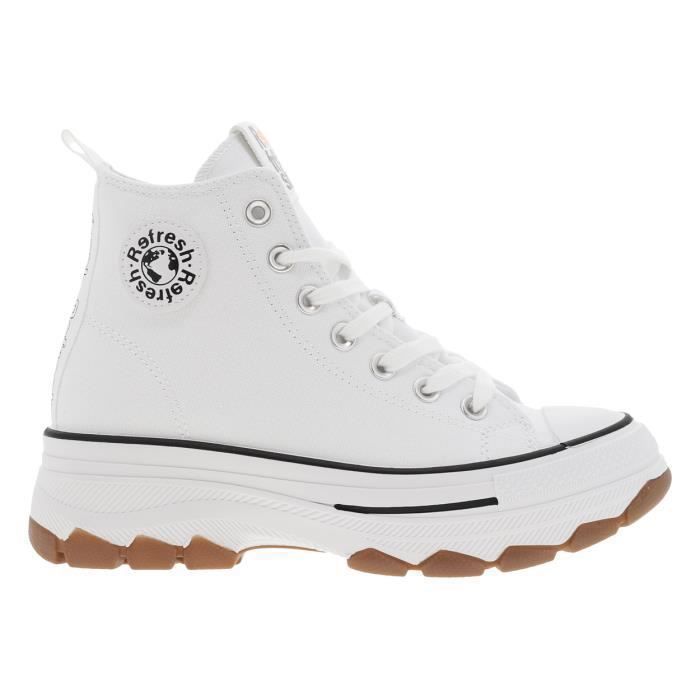 Baskets montantes plateforme Refresh blanc - REFRESH - Femme - Lacets - Plat - Textile