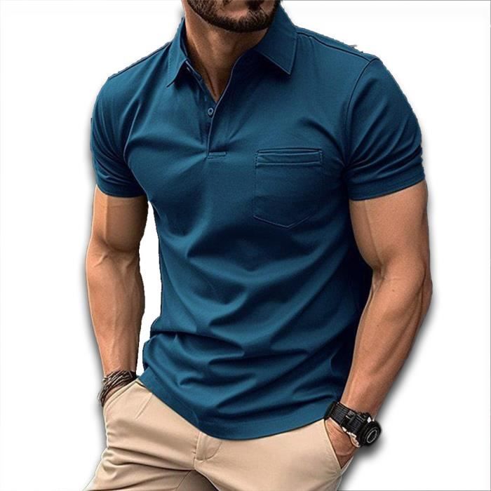 Polo Homme de sport uni Golf Tennis Manche Courte Fit Grande VêTements  Masculin WX2 Bleu marine