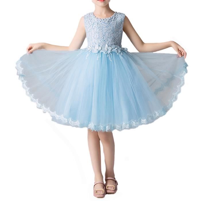Bebe Filles Robe de Princesse 4 15 Ans Enfants Robes de Demoiselle d honneur de Mariage Tulle Robe elegante sans Manches Bleu A Bleu a Cdiscount Pret a Porter