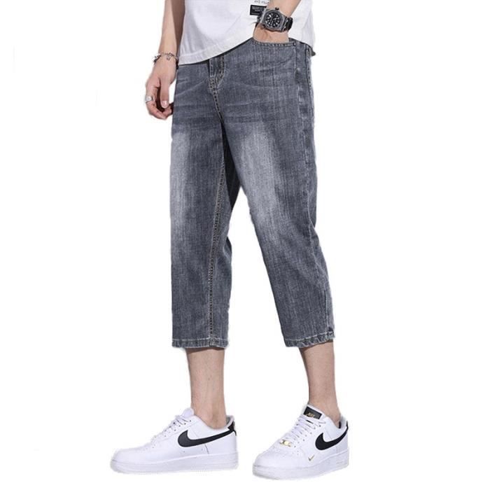 Capri Jeans Femme Stretch Destroyed - Pantacourt 3/4 Taille Haute Léger Été