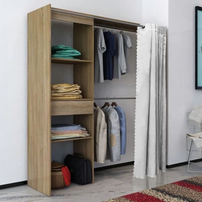 Garde Robe Armoires Etageres Avec Rideau Reglable En Largeur 121