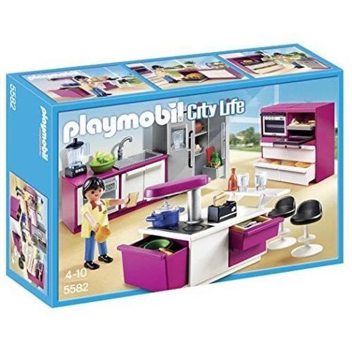 Jeu de construction - PLAYMOBIL - 5582 - Cuisine avec îlot - Accessoires inclus - Pour enfants à partir de 3 ans