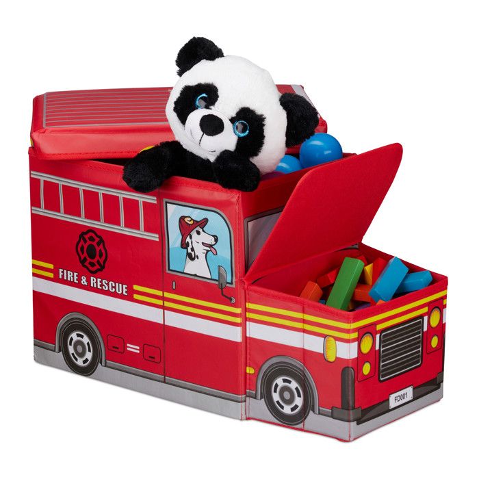 Relaxdays boîte de rangement enfant pliable avec couvercle jouets camion de pompiers 50 l rouge