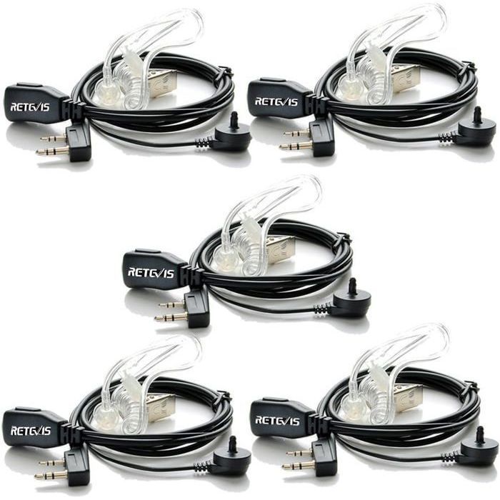 Lot 5 Oreillettes Tube Acoustique Retevis 2 Pin - Compatible Talkie-Walkie