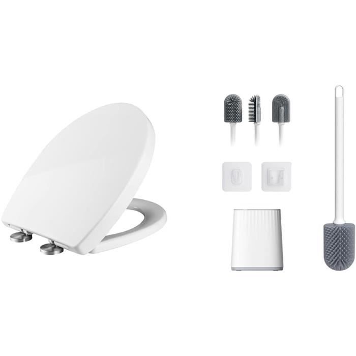 Abattant WC Forme D Avec Fermeture Douce (Soft-Close) - Blanc - Matériau Urée-Formaldéhyde, Nettoyage Facile
