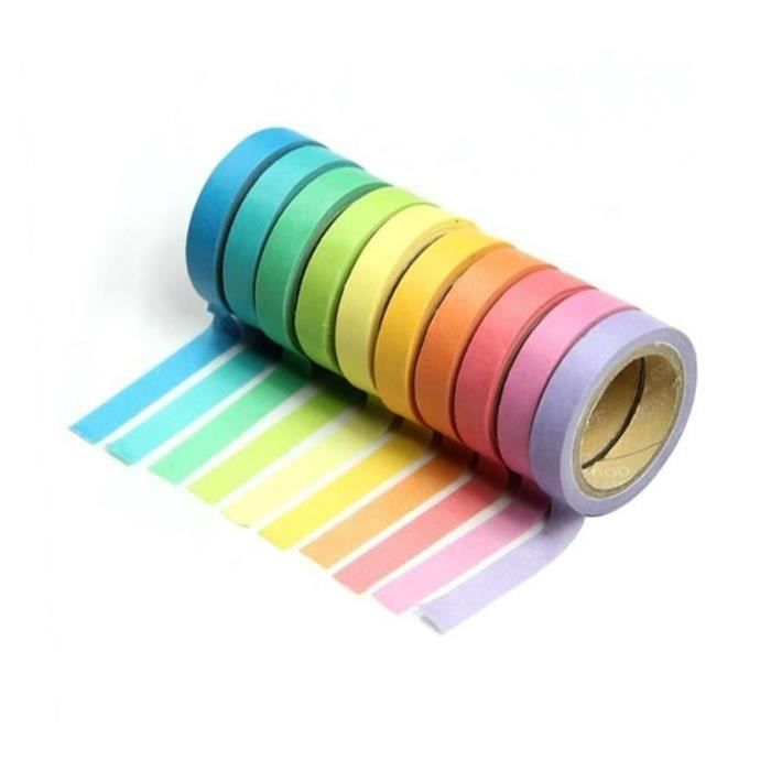 Masking tape arc-en-ciel - 10 rouleaux - Adhésifs colorés et