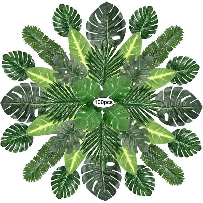 100 Feuilles Palmier Artificielles - 8 Types Pour Décoration Tropicale