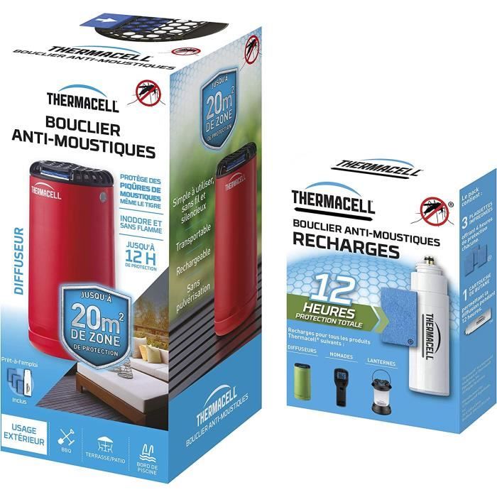 Thermacell T ATIOROUGERCH Bouclier AntiMoustiquesDiffuseur Rouge + 2