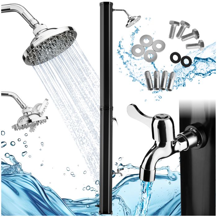 Douche Extérieure Solaire De Jardin 35L APP LIFE - Robinet Mitigeur & Pommeau - Eau Chaude & Froide - Noir