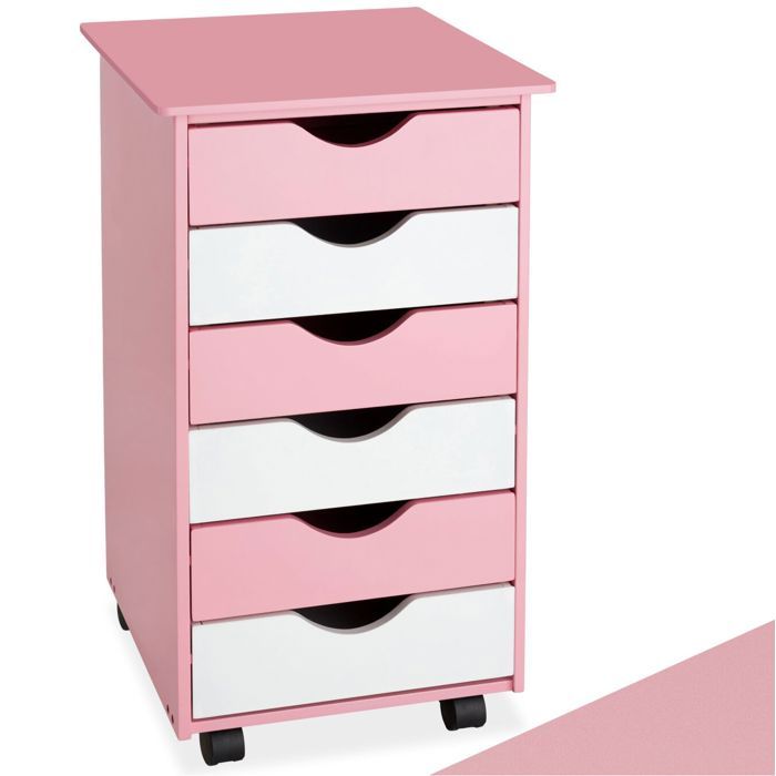 DESSERTE DE BUREAU - TECTAKE - Caisson à Roulettes de Bureau 6 Tiroirs 65 cm x 36 cm x 40 cm bords arrondis - Rose