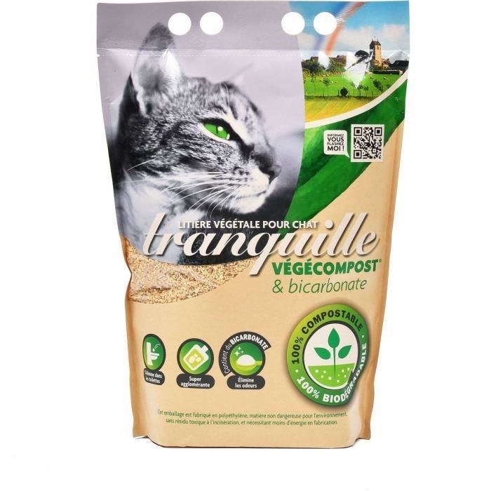 TRANQUILLE Litière végétale végécompost et biocarbonate pour chat - 4 l