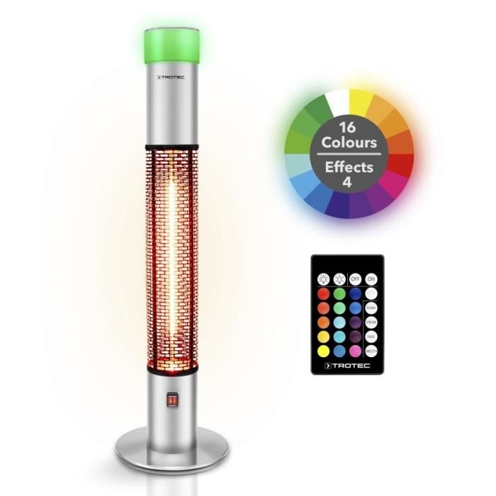 Chauffage Radiant TROTEC IRS 2050 E - 2000W Infrared Terrasse, Oscillation 45°, IP25, Télécommande