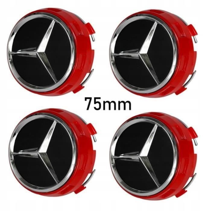 Lot de 4 centre de roue cache moyeu Rouge Remplacement pour Mercedes Benz 75mm(Rouge)