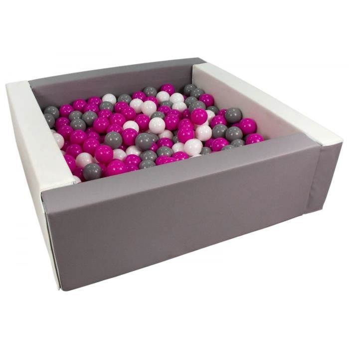 Velinda - 244021.9-1.8.9 - Piscine à balles carrée avec 300 balles - blanc, gris/blanc, rose ...