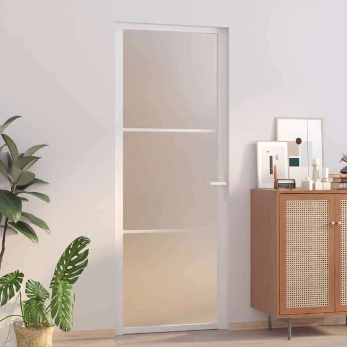 vidaXL Porte intérieure 76x2015 cm Blanc Verre mat et aluminium 350576