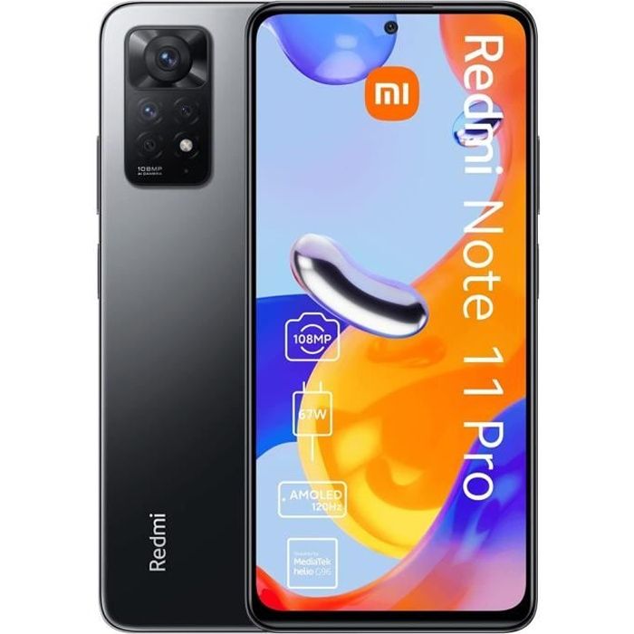 Redmi Note 11 Pro 6+128Go Téléphone Gris 108MP Quatre Caméras Écran AMOLED DotDisplay FHD+ 6.67 Batterie 5000mAh Charge Turbo 67W