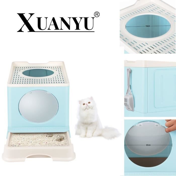 Comparer les prix de Bac à litière pliable pour chat - XUANYU - entrée frontale et sortie supérieure - anti-éclaboussures - bleu