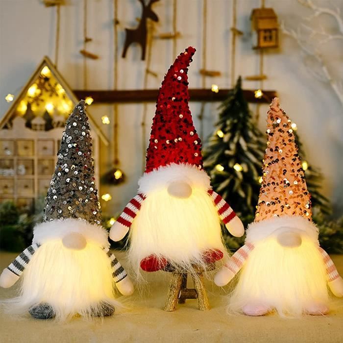 3Pc Gnome De Noel Lumineux,Lutin Farceur De Noel En Peluche, Lutin