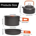3-piece set -Kit d&#39ustensiles de cuisine pour le camping en extérieur, en aluminium, bouilloire à eau, casserole de voyage, rando-1