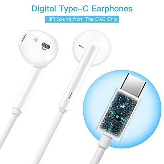 Écouteurs filaires USB-C blancs intra-auriculaires micro