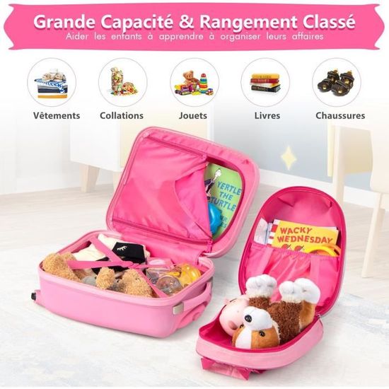 Valise Enfant Licorne à Roulettes GIANTEX 46x29x23 Cm + Sac à Dos - ABS Léger, Roues Silencieuses, Idéale Voyage école Camping