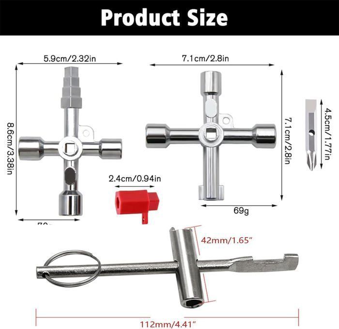 Clé Triangle Compteur Eau Kit Clés Universelles 3 En 1 - Clé Pompier Multifonction Pour Armoires Électriques, Compteurs D'Eau Et Ascenseurs Chiavi A Tubo