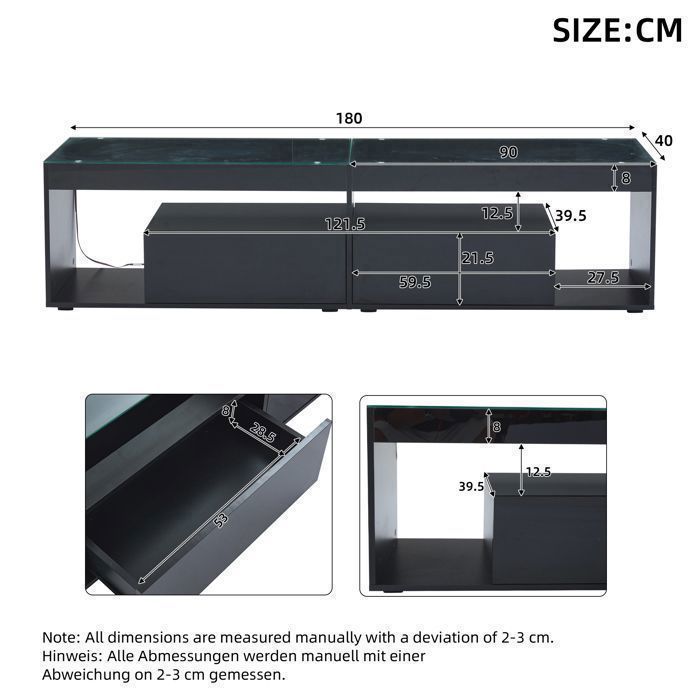 Meuble TV Blanc avec 3 Compartiments en Verre et Éclairage LED – Meuble Bas 160x38x50,5 cm pour TV jusqu'à 70 pouces à partir de 166,99 € (juin 2026