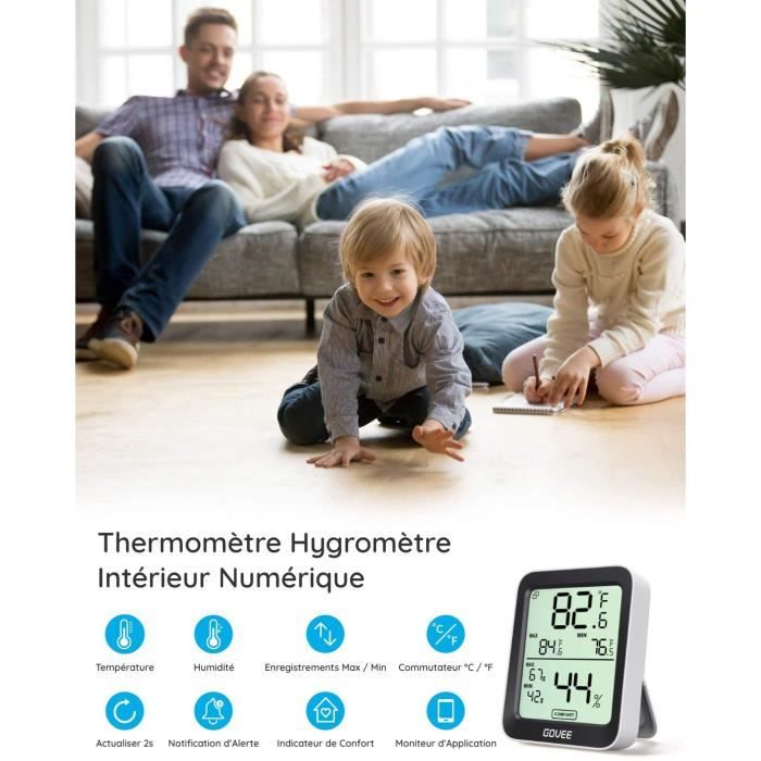 Govee Thermomètre hygromètre numérique WiFi, capteur de température  intelligent avec notification par application, 2 ans de