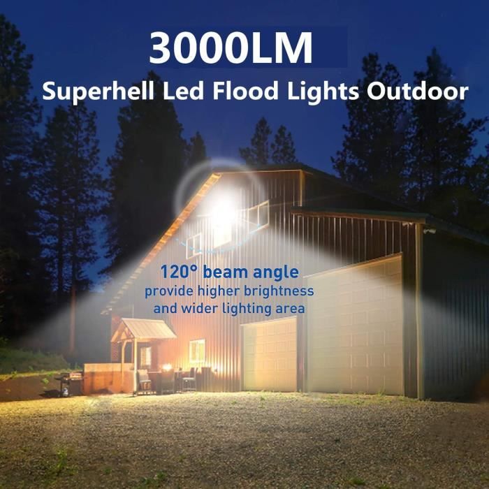 Sararoom 30W Projecteur LED Extérieur avec prise - IP65 Imperméable Spot  LED Extérieur 3000LM 6500K Blanc froid Lampe Floodlight Idéal pour Jardin