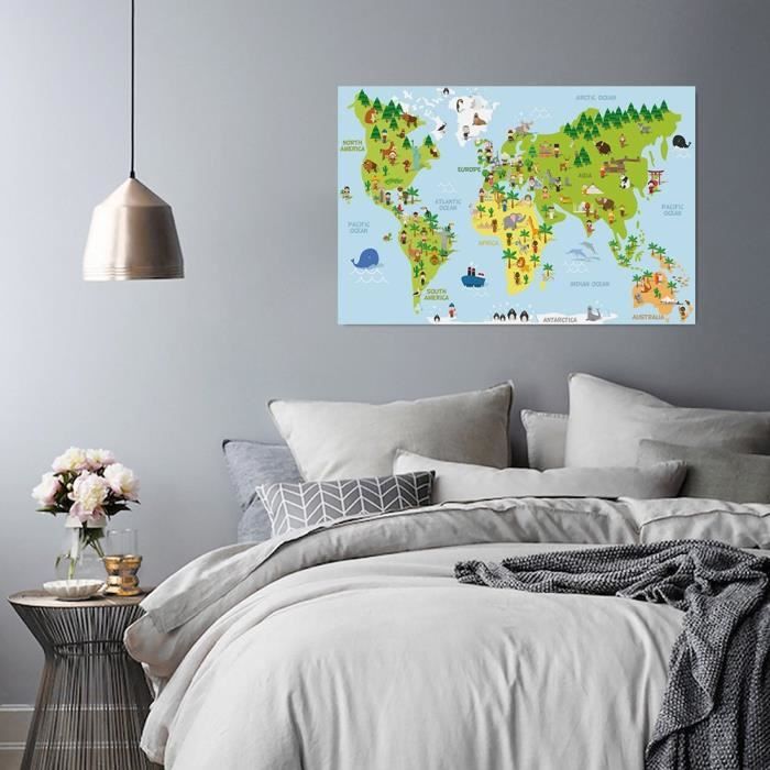 Affiche toile decoration pour chambre d'enfant carte du monde