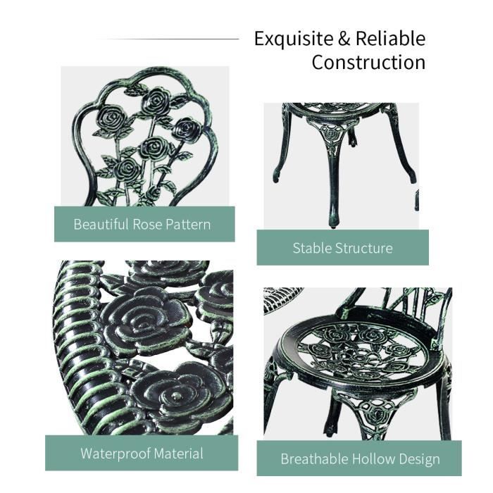 Giantex Lot De 2 Chaises De Jardin Bistrot - Fonte D'Aluminium, Accoudoirs Et Dossier Ergonomique - Charge Max 110 Kg - Design Résistant Aux Intempéries