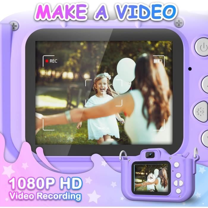 ULEWAY Appareil Photo Numérique Enfant HD 1080P - 20MP - Écran 2" - Carte 32 Go - Design Crème Glacée - Cadeau Fille 3-12 Ans