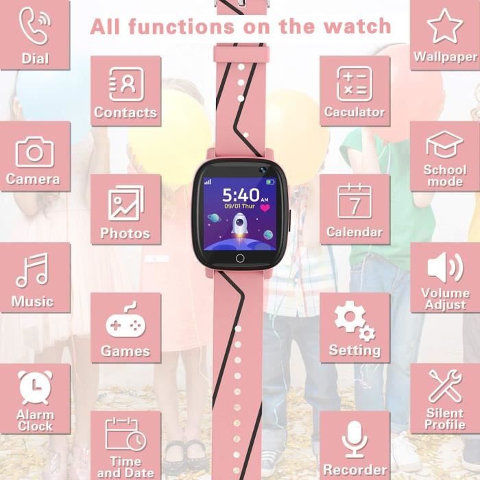 Montre Connectée Enfant - Smartwatch Telephone Fille Garçon avec Appel SOS,  14 Jeux, Musique, Appareil Photo, Lampe de Poche, Reveil, Smart Watch