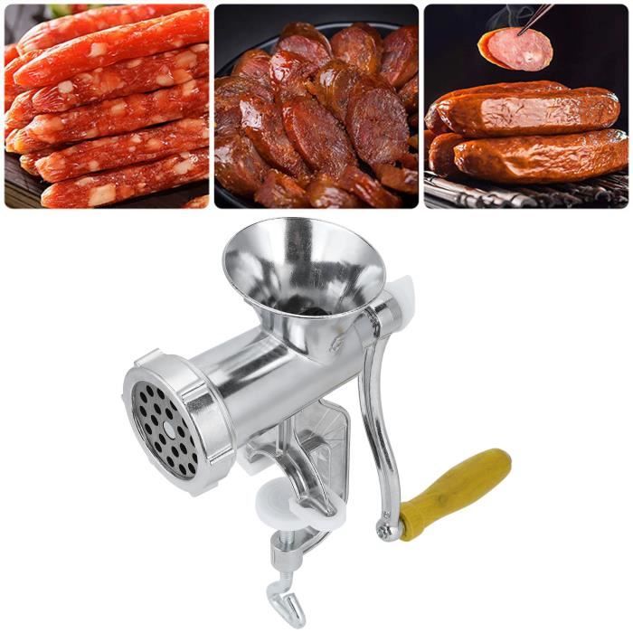 Hachoir à Viande Manuel Aluminium - Avec Tube à Saucisses - Pour Viande, Épices, Légumes