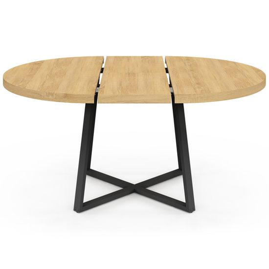 Table à Manger Ronde Extensible ALICIA – Bois Et Noir – 110 à 150 Cm – 4 à 8 Personnes – Pied En X – Plateau Effet Bois - 2
