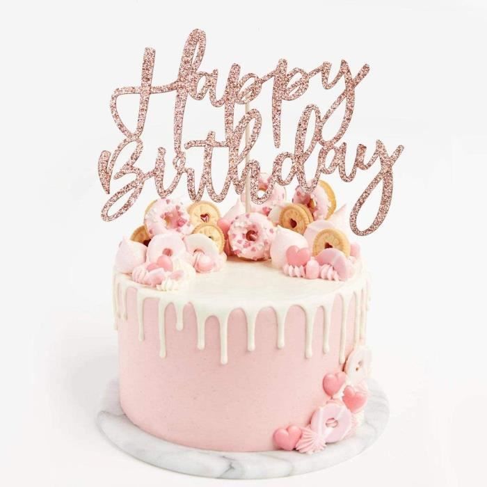 2 Kits Rose Or Gâteau Décoration Rose Or Joyeux Anniversaire Cake Topper  pour Filles Femmes Enfants, Happy Birthday bannière Coeurs
