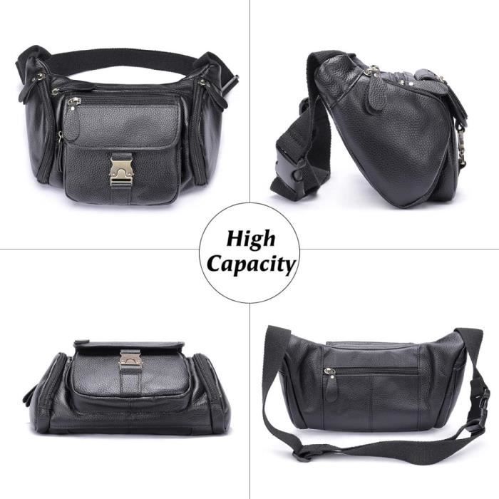 Sac Banane En Cuir Véritable Fin Et Compact Avec Longue Sangle De