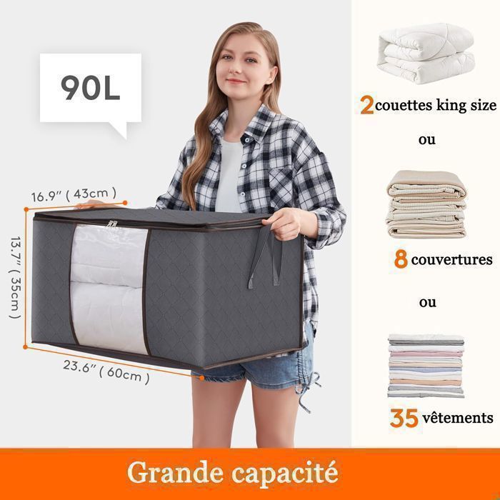 Lot De 5 Sacs De Rangement Vêtements 90L - Tissu épais Avec Fenêtre Transparente - Idéal Dressing, Déménagement, Sous Lit