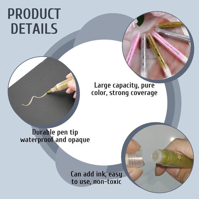 Lot De Marqueurs De Peinture Acrylique Doré,argenté,or Rose,2-3 Mm D