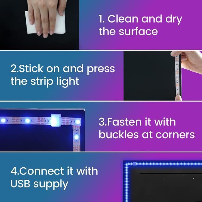 Enteenly Ruban LED TV 2M (4 x 50cm), USB Bande Lumineuse LED 8